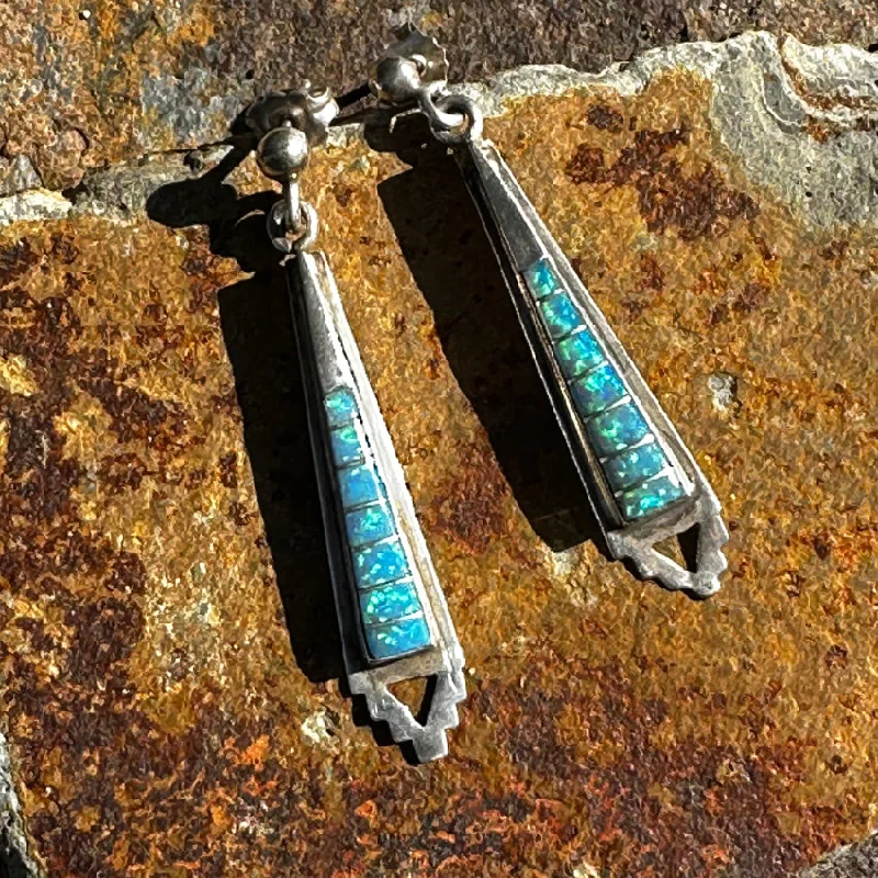 Sterling Silver Southwestern Channel Inlay Opal Pierced Post Earrings