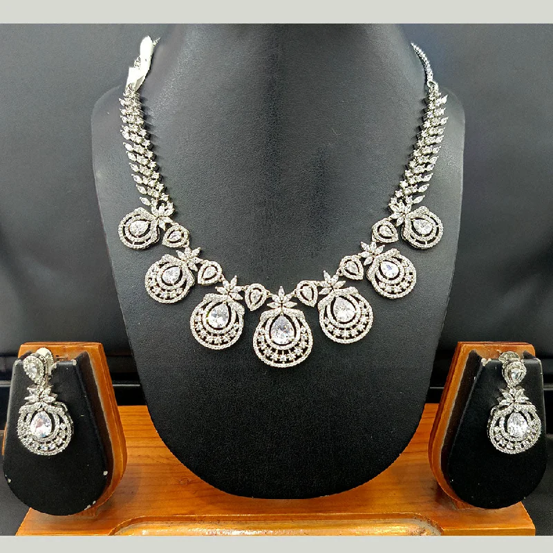 Jain Jewellers Silver Plated AD Necklace Set