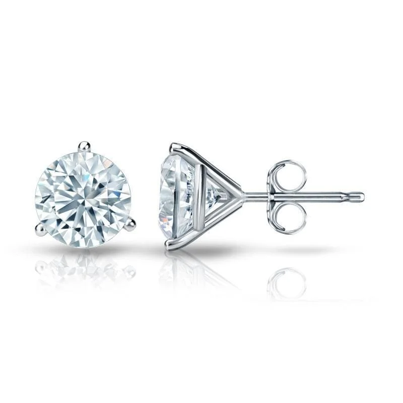 Auriya Platinum Certified 4.20 ct. TDW 3-Prong Martini Round Diamond Stud Earrings