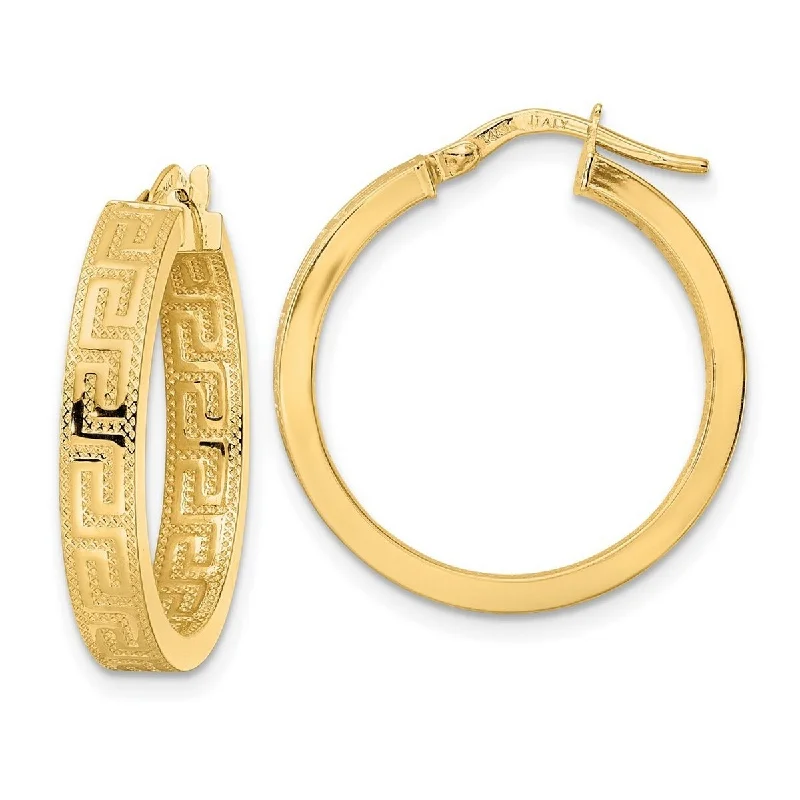 Curata 14k Yellow Gold Polished Greek Key Hoop Earrings - 24x4mm