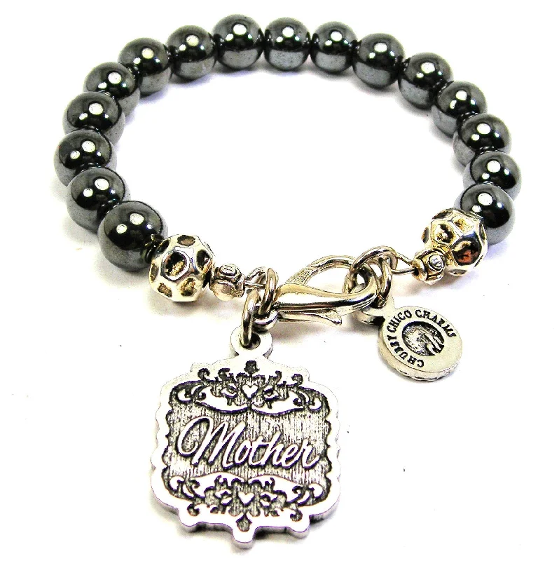 Mother Victorian Scroll Hematite Glass Bracelet