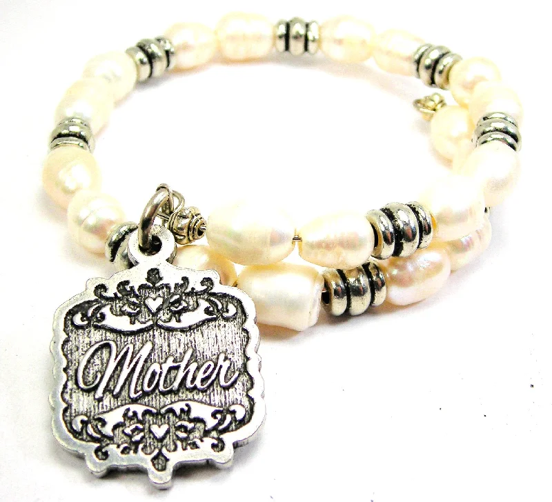 Mother Victorian Scroll Fresh Water Pearl Wrap Bracelet