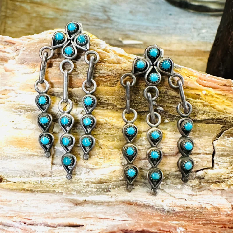 Vintage Zuni Sterling Silver & Snake Eye Turquoise Pierced Earrings