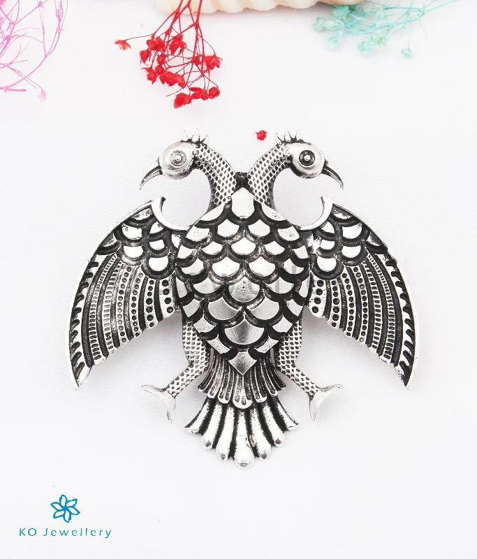 The Dvirupa Gandaberunda Silver Pendant/Brooch (Big/Oxidised)