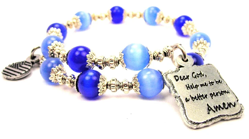 Dear God Help Me To Be A Better Person Amen Cat's Eye Beaded Wrap Bracelet