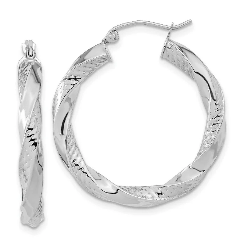 Curata 10k White Gold Polished and Textured Twist Hoop Earrings 32.18x3.75mm