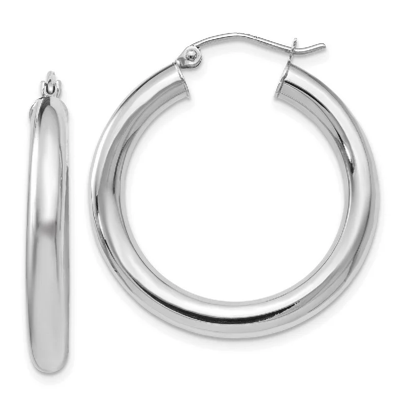 Curata 14k White Gold Polished Lightweight Hoop Earrings - 31x29mm Wide 4mm Thick