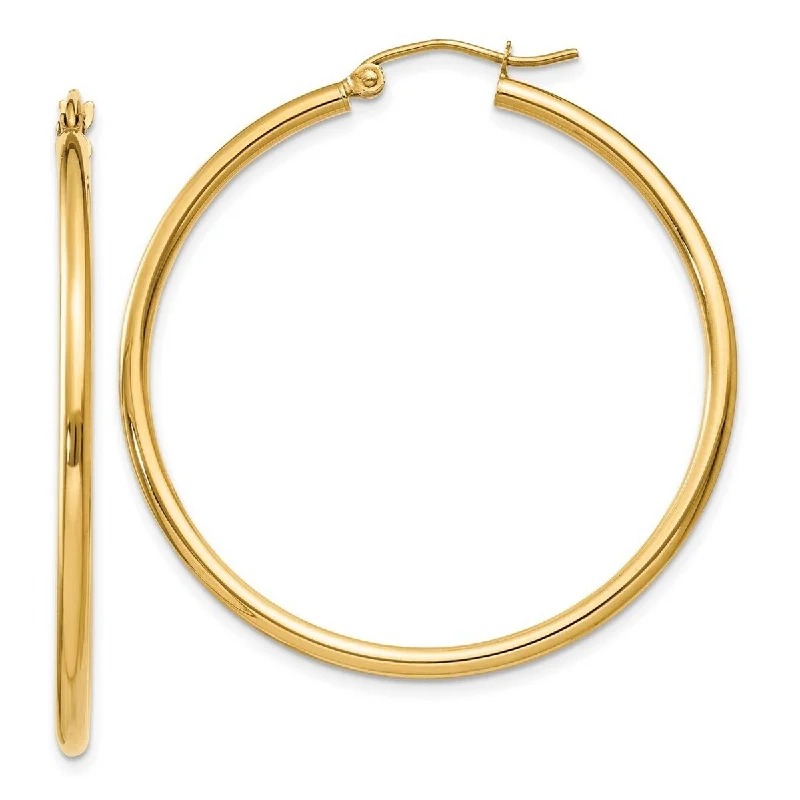 Curata 14k Yellow Gold Polished 2x40mm Round Classic Hoop Earrings