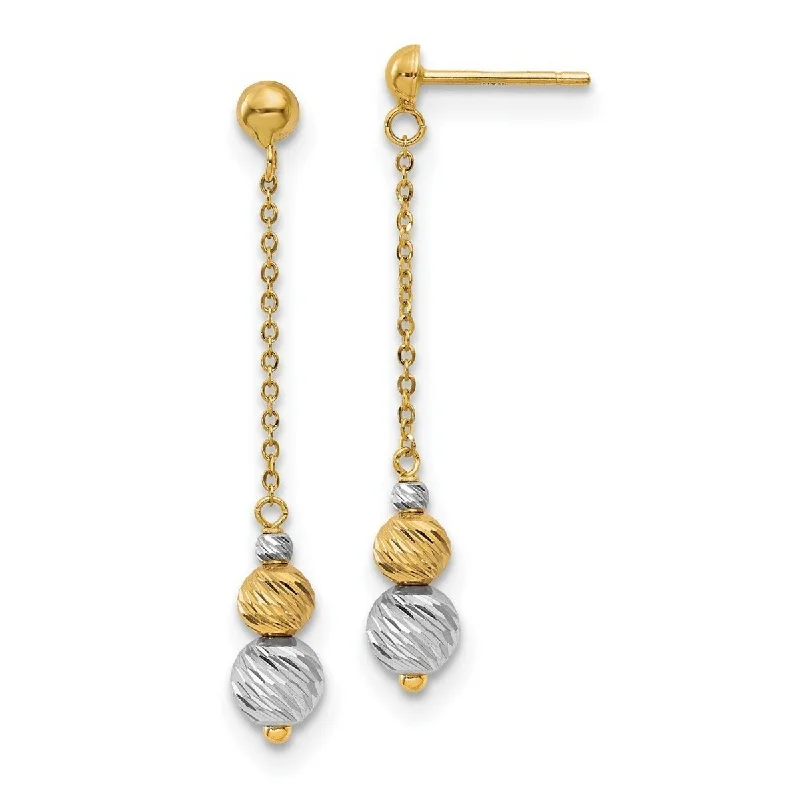 Curata 14k Two tone Gold Textured Bead Long Drop Dangle Earrings 42x6mm