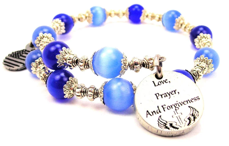 Love Prayer Forgiveness Cat's Eye Beaded Wrap Bracelet