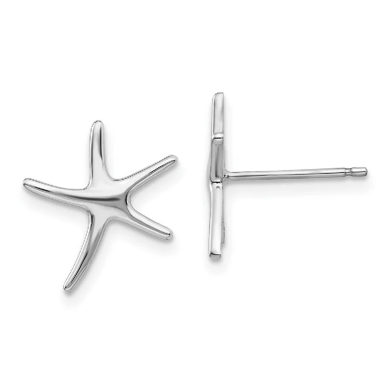 Curata 14k White Gold White Polished 12mm Nautical Starfish Post Earrings