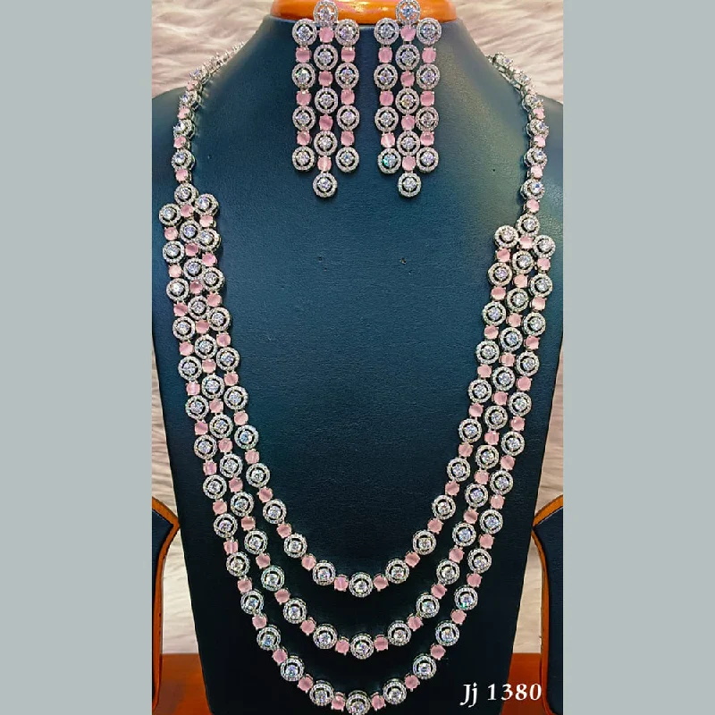 Jain Jewellers Silver Plated  AD Long  Necklace Set