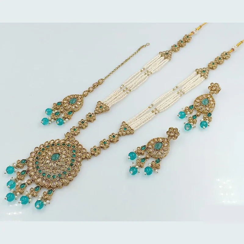 Rani Sati Jewels Gold Plated Crystal Stone Long Necklace Set