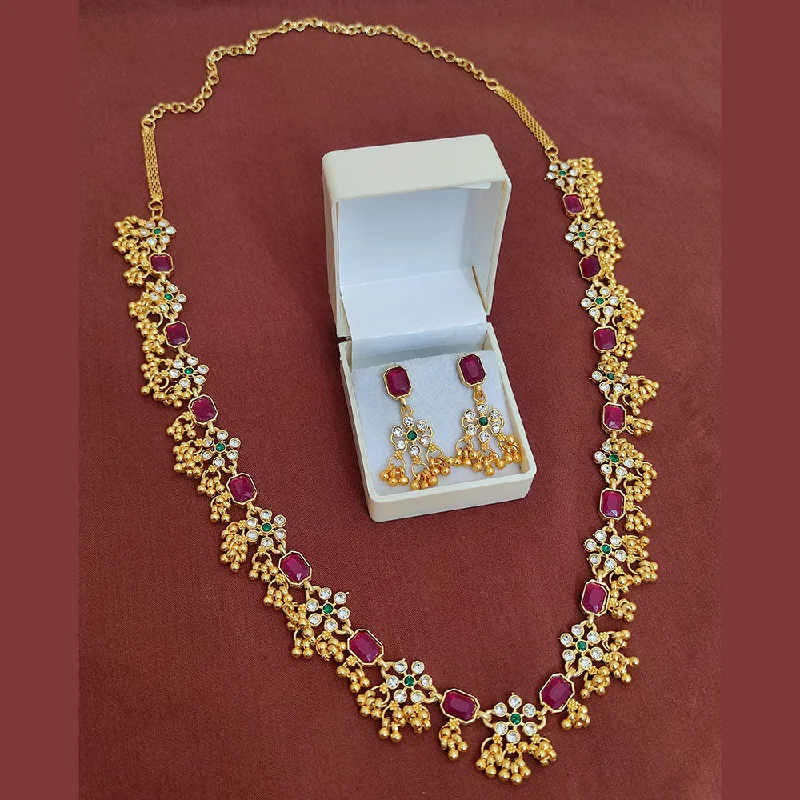 Lalita Creation Gold Plated Austrian Stone Long Necklace Set