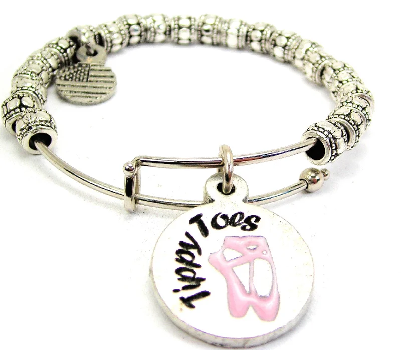 Hand Painted Tippy Toes Light Pink Metal Beaded Bracelet