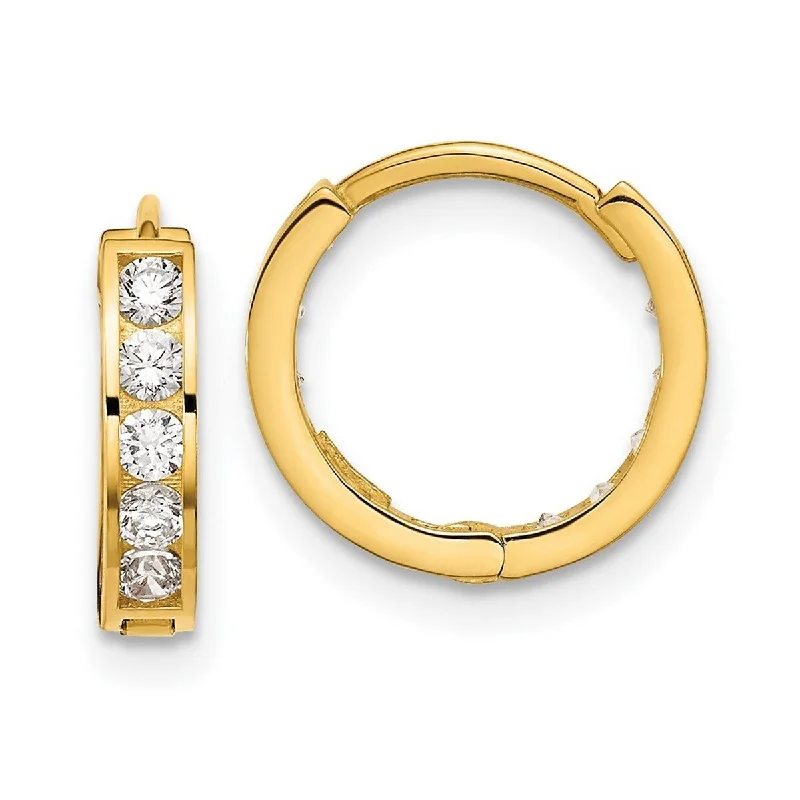 Curata 14k Yellow Gold Round 12.6mmSquare CZ Cubic Zirconia Reversible Hinged Hoop Earrings