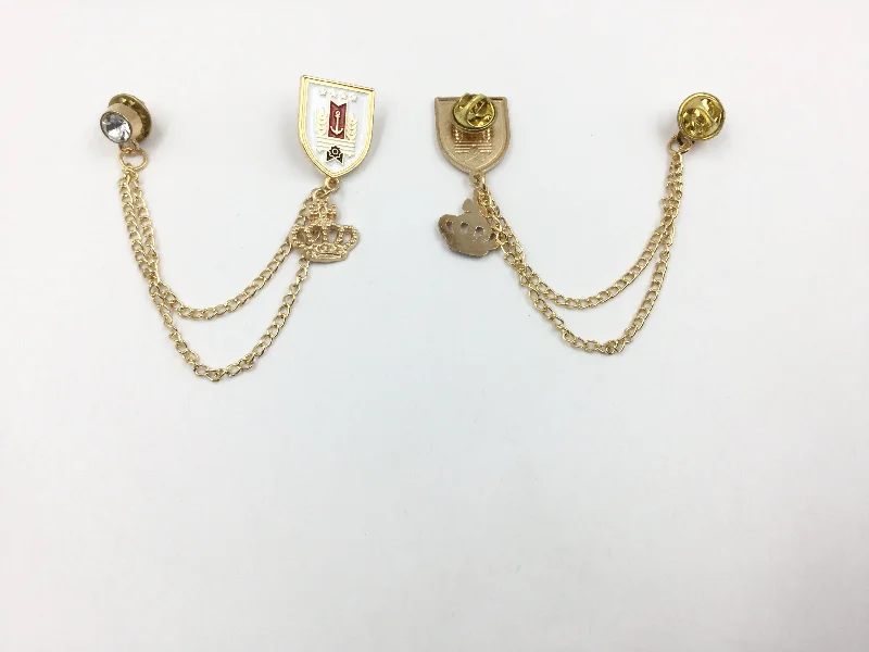 Golden Crown Chain Hanging Brooch With Stone