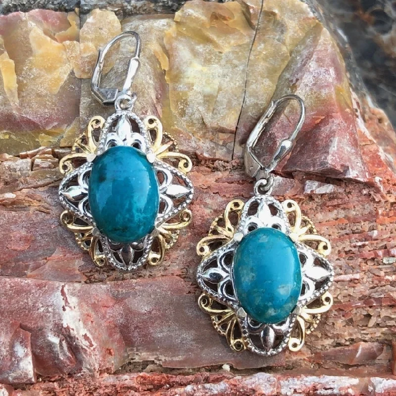 Lacy Sterling Silver Earrings with Teal Chrysocolla Pierced