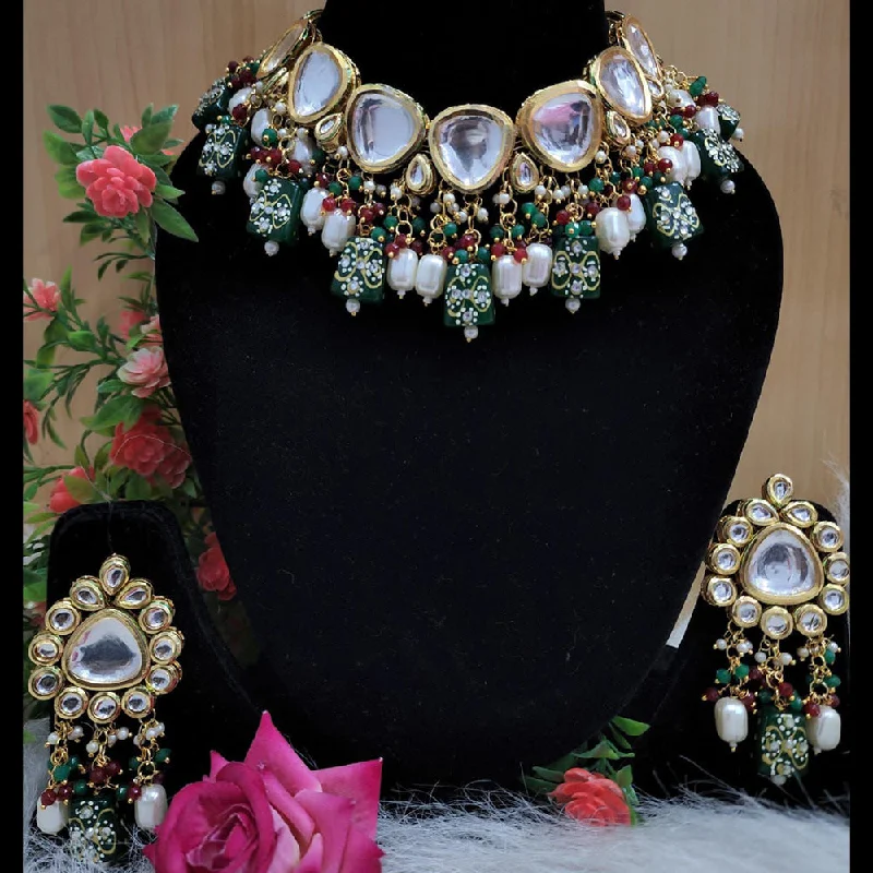 Shagna Gold Plated Crystal Stone And Beads Necklace Set