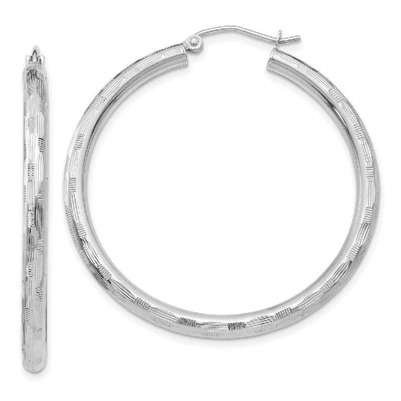 Curata 14k White Gold Textured Checkerboard 40x3mm Hoop Earrings