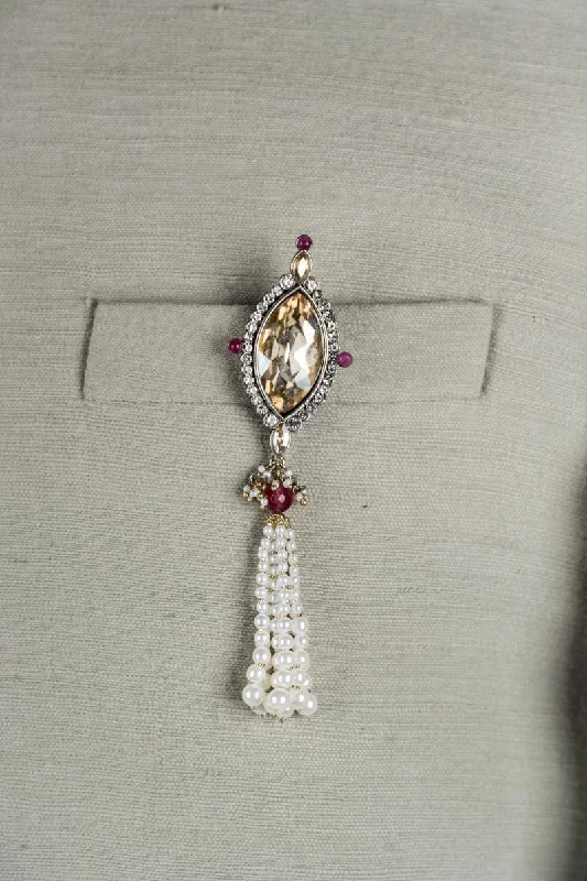 Gold Crystal Brooch With Pearl Latkan