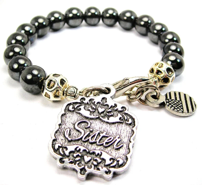 Sister Victorian Scroll Hematite Glass Bracelet