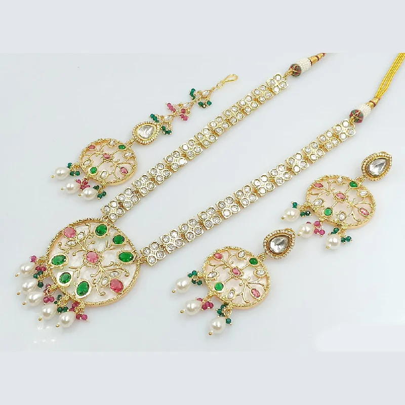 JCM Gold Plated Kundan Long Necklace Set