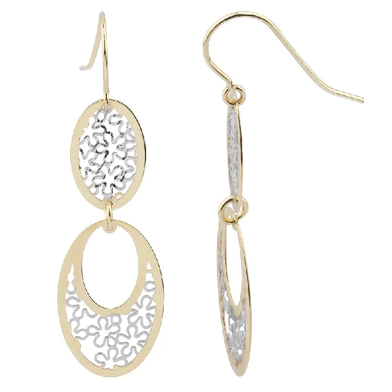 Fremada 14k Two-tone Gold Floral Ovals Dangle Earrings