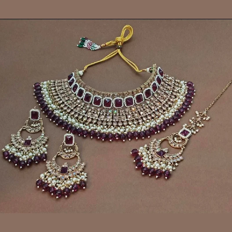 India Art Gold Plated Crystal Stone Choker Necklace Set