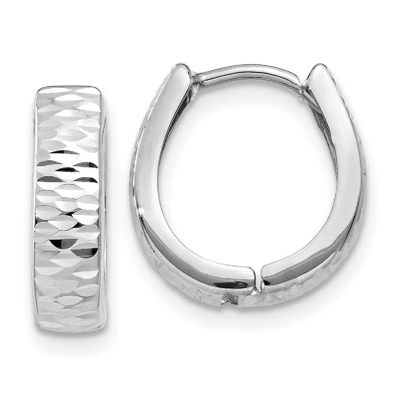 Curata 14k White Gold Textured Hinged Huggies Hoop Earrings 12x3mm