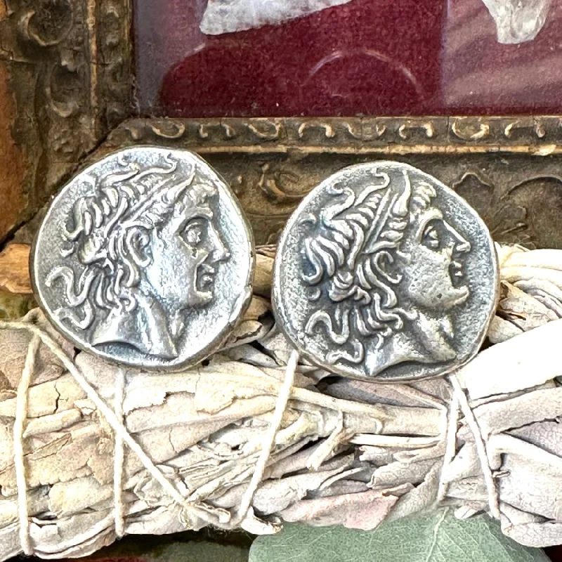 Vintage Sterling Silver Roman Coin Style Pierced Earrings