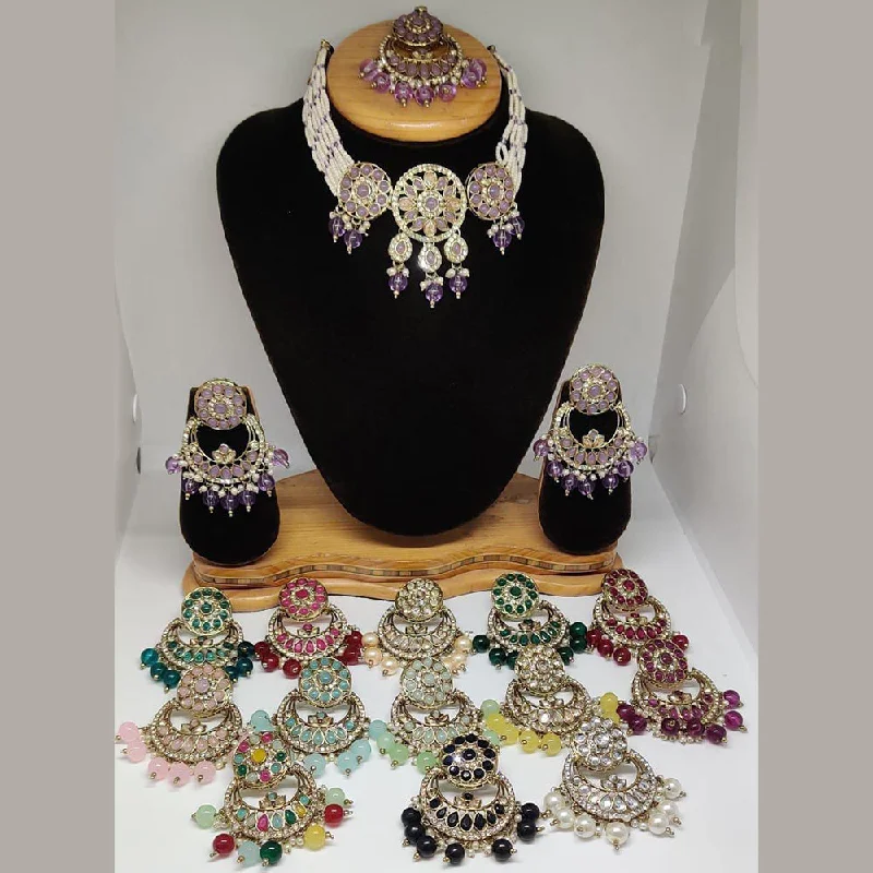 Rani Sati Jewels Gold Plated Kundan And Pearl Choker Necklace Set