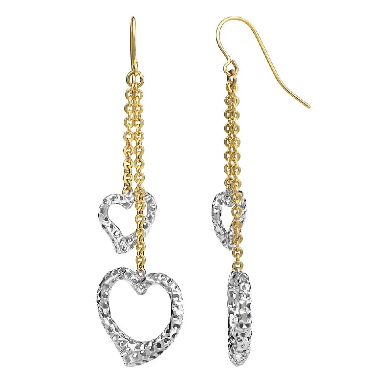 Fremada 10k Two-tone Gold Big and Small Hearts Diamond-cut Dangle Earrings