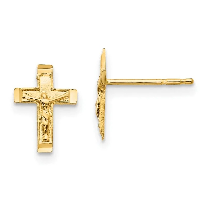 Curata Solid 14k Yellow Gold Childrens Crucifix Cross Post Earrings (8mmx10mm) - Orange