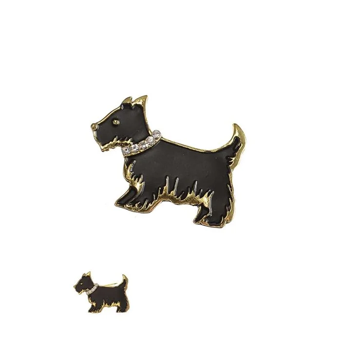 Hot Tomato A Dogs Life! Brooch in Antique Gold With Black Enamel & Clear Crystal Collar