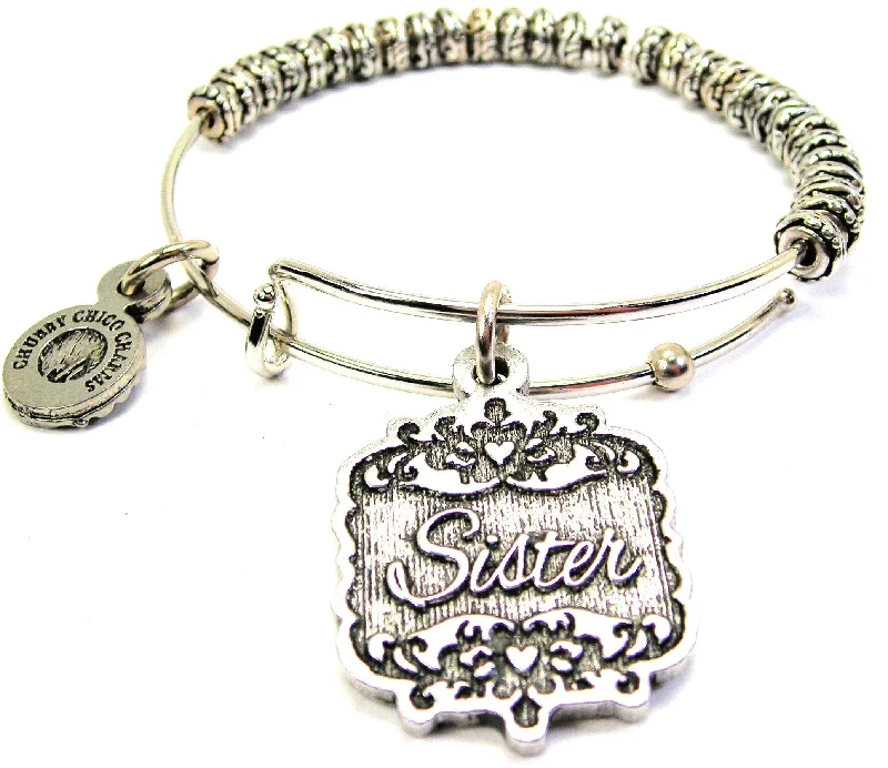 Sister Victorian Scroll Metal Beaded Bracelet