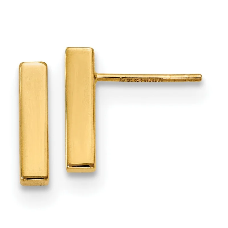 Curata 14k Yellow Gold Polished 3mmx 12.5mm Post Bar Earrings