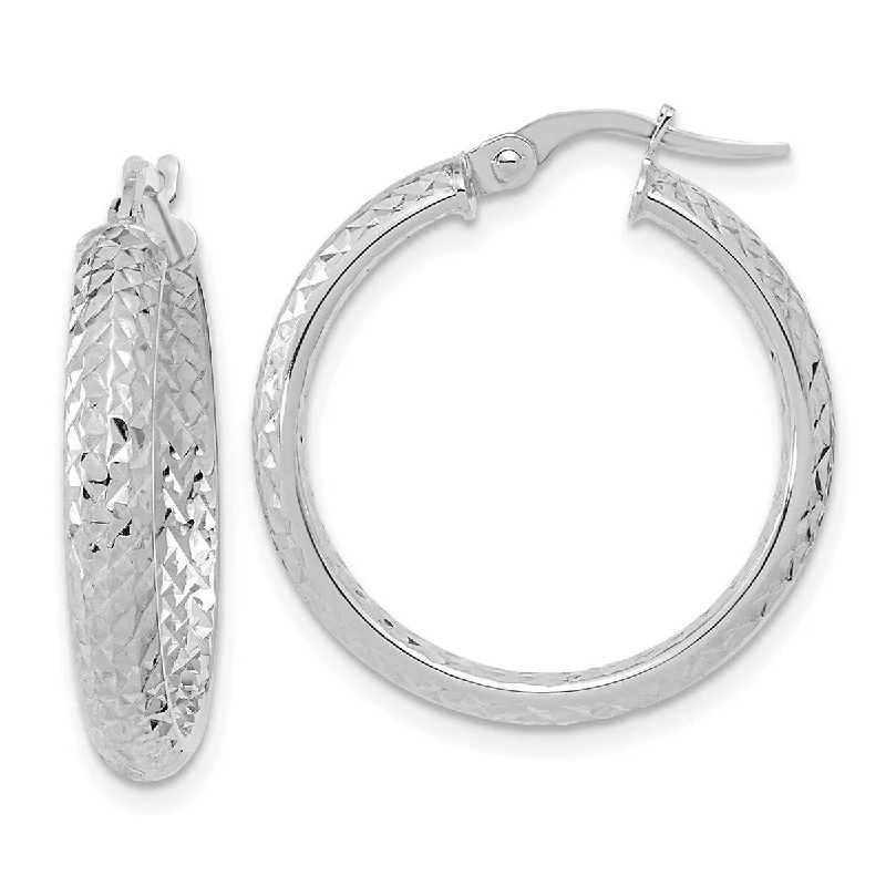 Curata 14k White Gold Polished and Sparkle Cut Inside And Out Fancy Hoop Earrings 25.79x24.35mm