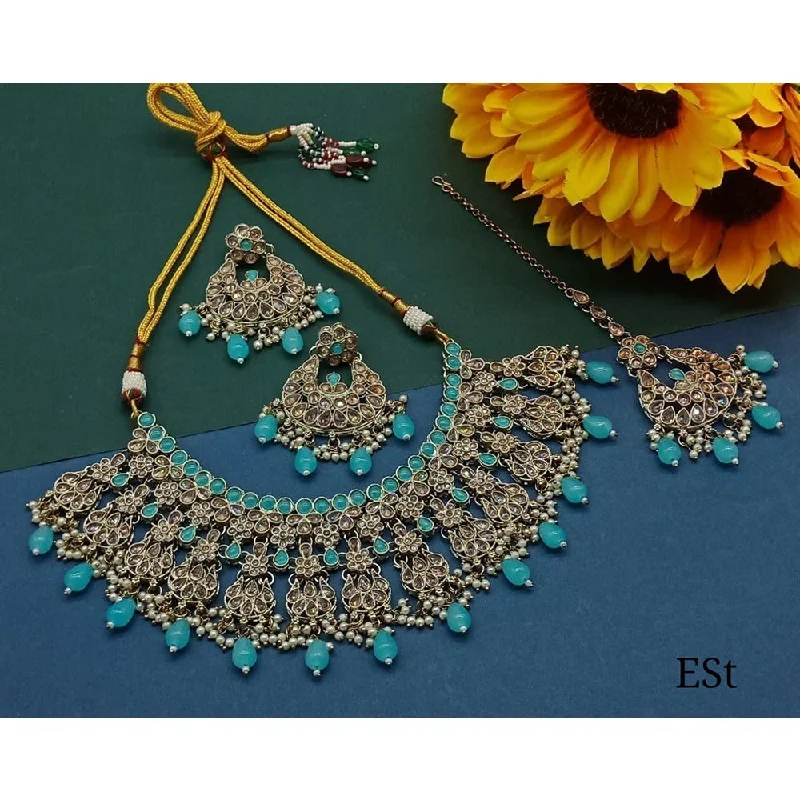 Akruti Collection Gold Plated Crystal Stone And Beads Necklace Set