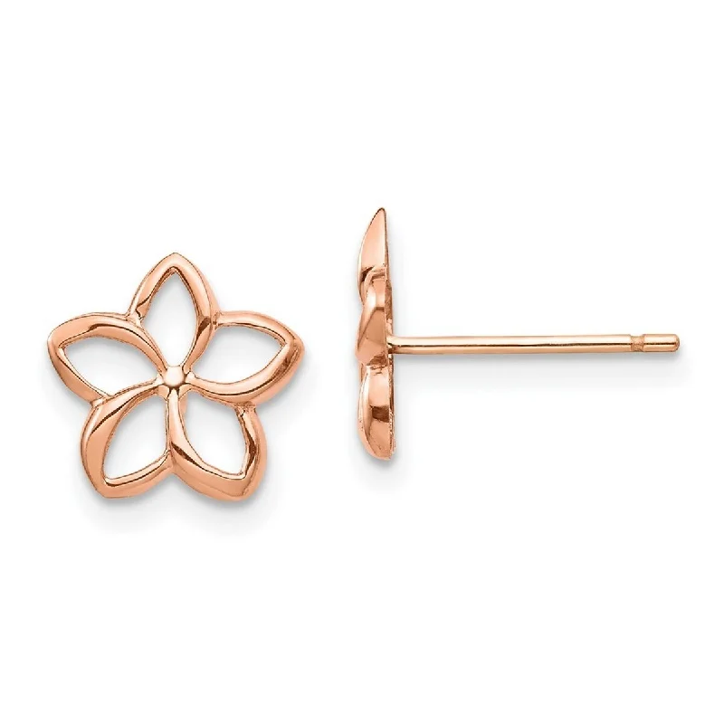 Curata 14k Rose Gold Polished Plumeria Cutout Post Earrings - 9.72x9.72mm