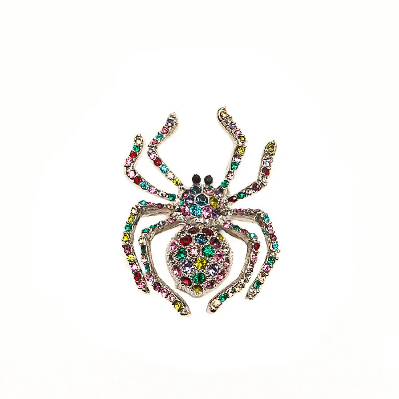 Sparkly Multi Coloured Crystals Spider Brooch