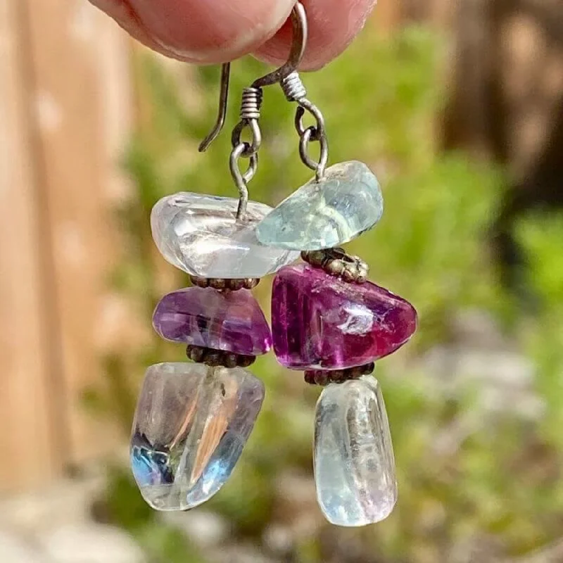 Fluorite Bead Pierced Earrings in Sterling Silver