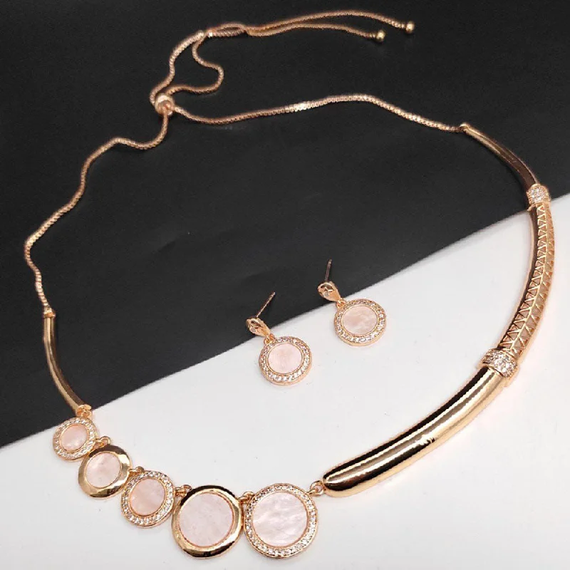 Aamrapali Rose Gold Plated AD Necklace Set