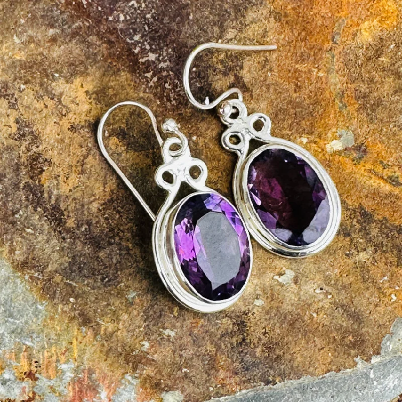 Sterling Silver Pierced Earrings Deep Purple Amethyst