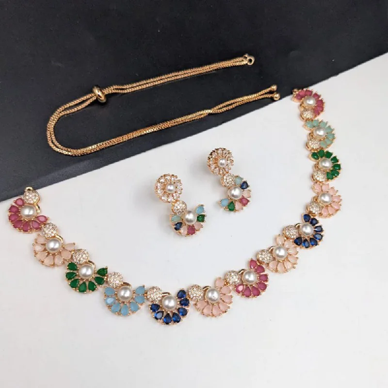 Aamrapali Rose Gold Plated AD Necklace Set