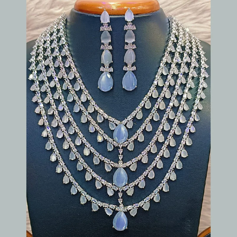 Jain Jewellers Silver Plated  AD Multi Layer Long  Necklace Set