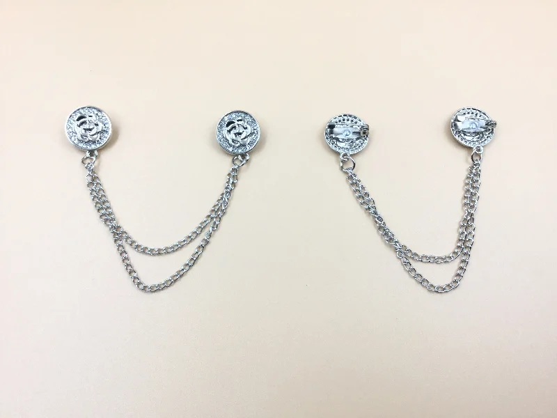 Silver Round Shape Flower Designer Chain Hangings brooch With Stone